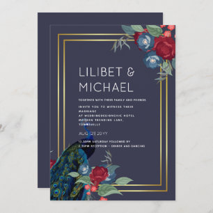 Invitation Mariage de automne d'hiver Peacock Blue Burgundy