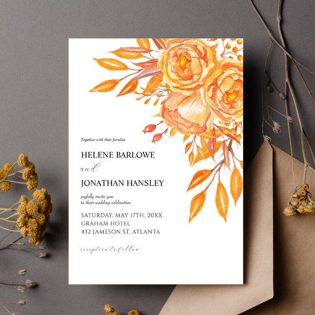 Invitation Mariage de automne en terre cuite rustique floral (Rustic Floral Elegant Terracotta Fall Wedding Invitation)