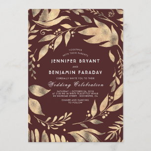 Invitation Mariage de automne Feuille Burgundy et Gold Elegan
