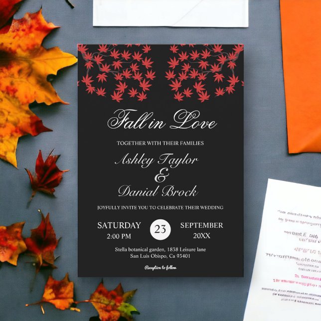 Invitation Mariage de automne Feuille Russe Noir Et Blanc Rou (Créateur téléchargé)