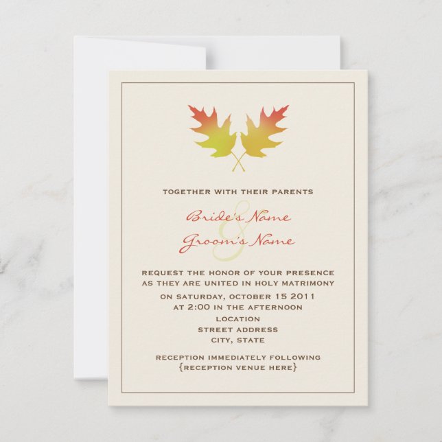Invitation Mariage de automne - Feuilles de chêne (Devant)