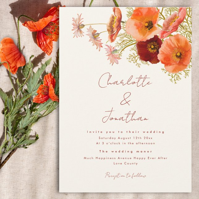 Invitation Mariage de automne Fleur sauvage Boho (Boho wildflower wedding invitation with whimsical script and watercolor florals)