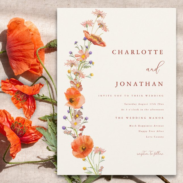 Invitation Mariage de automne Fleur sauvage Boho (Boho wildflower simple wedding invitation )
