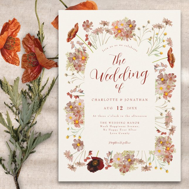 Invitation Mariage de automne Fleur sauvage Boho (Elegant boho wildflower fall earthy tones wedding invitation )