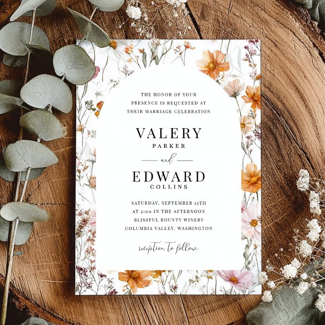 Invitation Mariage de automne floral Boho Elegant Fleurs sauv (Créateur téléchargé)