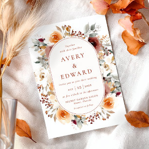 Invitation Mariage de automne Floral Brûlé Orange Terracotta