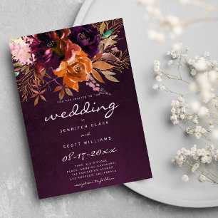 Invitation Mariage de automne floral orange bordeaux