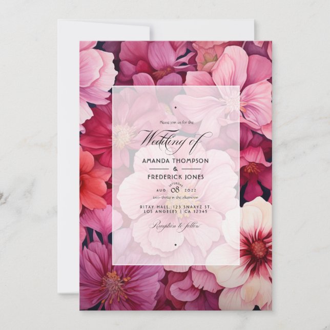 Invitation Mariage de automne floral Pinkish Reds (Devant)