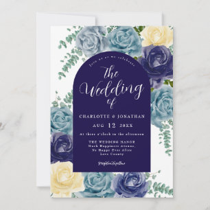 Invitation Mariage de automne Floral Rustique Bleu Brûlé