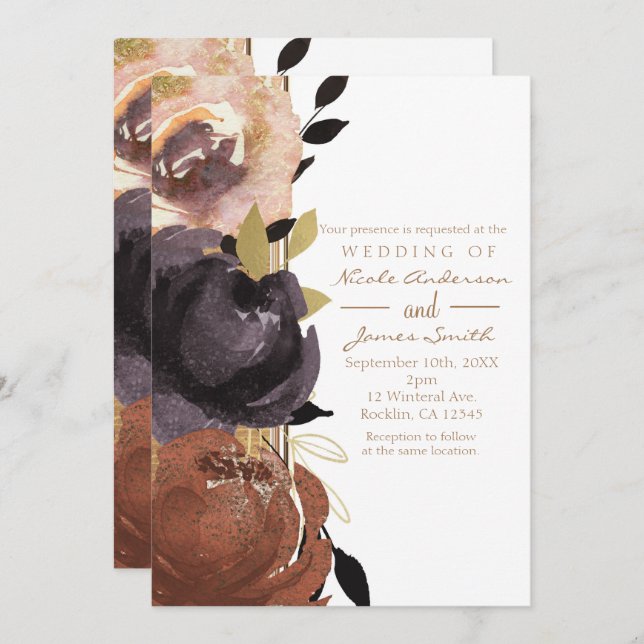 Invitation Mariage de automne Gras Fleurs de Glam Moderne Flo (Devant / Derrière)
