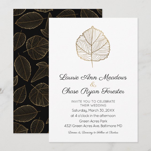 Invitation Mariage de automne minimale de feuille  (Devant / Derrière)