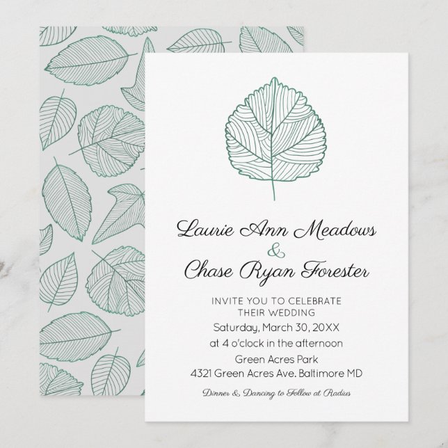 Invitation Mariage de automne minimale feuille (Devant / Derrière)