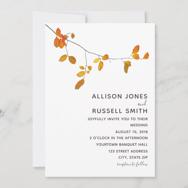 Invitation Mariage de automne minimaliste (Devant)