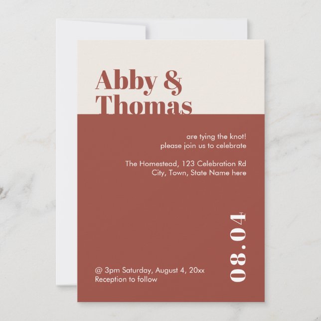 Invitation Mariage de automne Moderne Minimale Terracotta (Devant)