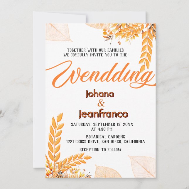 Invitation mariage de automne Orange Script modern (Devant)