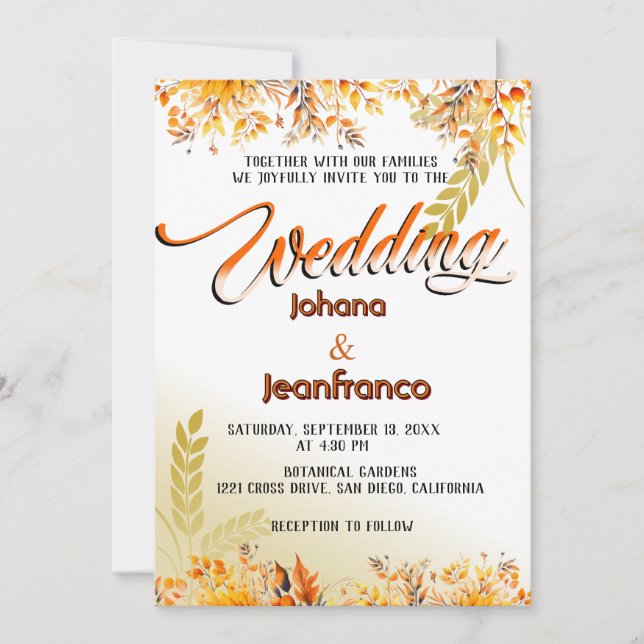 Invitation mariage de automne Orange Script modern (Devant)