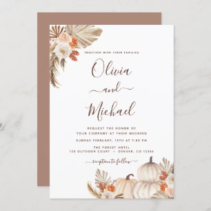 Invitation Mariage de automne Pampas Grass Citrouilles Terrac