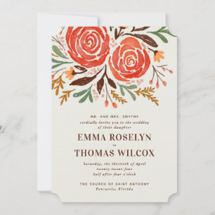 Invitation Mariage de automne Rose Red Watercolor