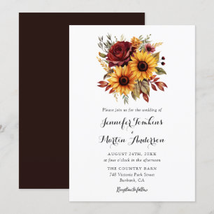 Invitation Mariage de automne Rose rouge tournesol