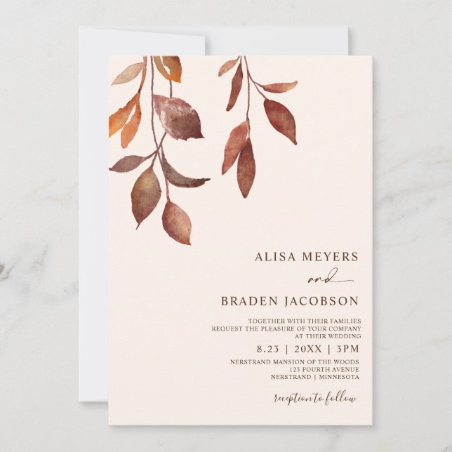 Invitation Mariage de automne Rouille Automne Couleurs Feuill (Devant)