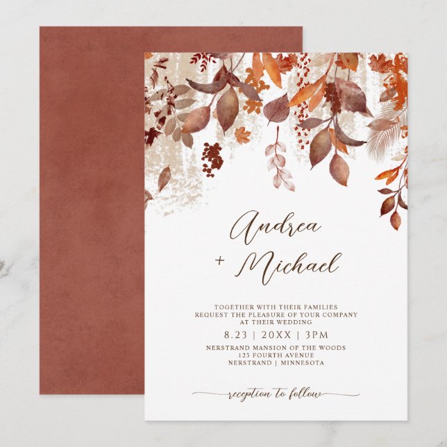 Invitation Mariage de automne Rouille Automne Feuilles Foliag (Devant / Derrière)