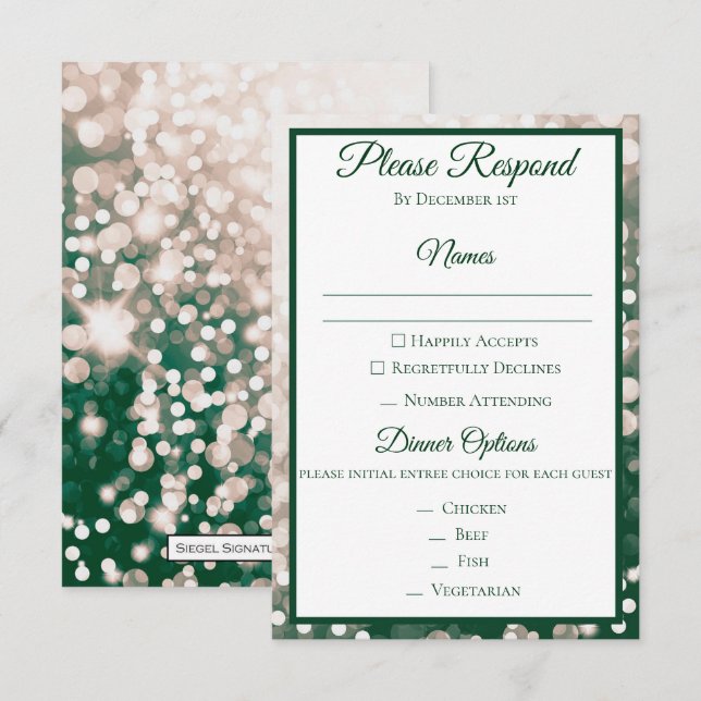 Invitation Mariage de automne RSVP - Champagne et Vert (Devant / Derrière)