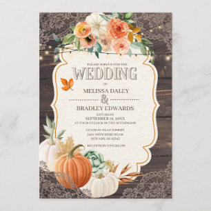 Invitation Mariage de automne Rustic Wood Lace
