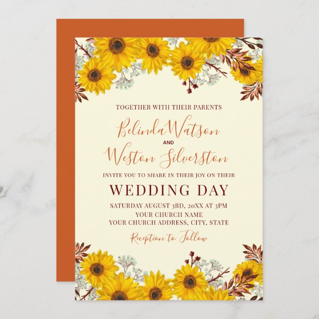 Invitation Mariage de automne Rustique des tournes (Devant / Derrière)