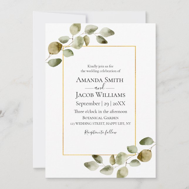 Invitation Mariage de automne rustique Eucalyptus  (Devant)