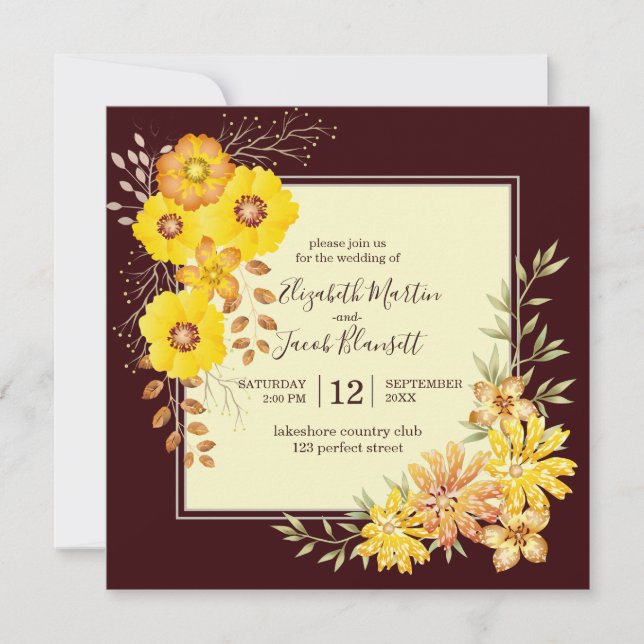 Invitation Mariage de automne rustique Jaune Roses sauvages,  (Devant)