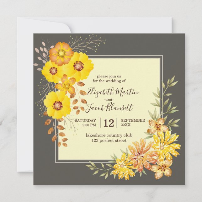 Invitation Mariage de automne rustique Jaune Roses sauvages,  (Devant)