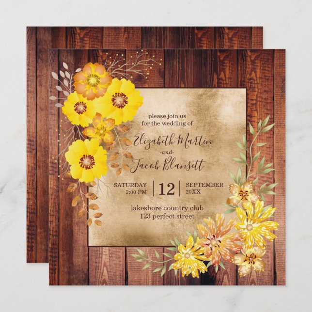 Invitation Mariage de automne rustique Roses sauvages Jaunes (Devant / Derrière)