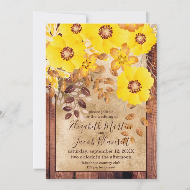 Invitation Mariage de automne rustique Roses sauvages Jaunes (Devant)