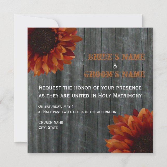 Invitation Mariage de automne Sunflower & Barnwood (Devant)
