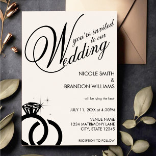 Invitation Mariage de bague diamant blanc et noir