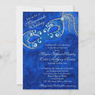 Invitation Mariage de bal masqué bleu Cobalt