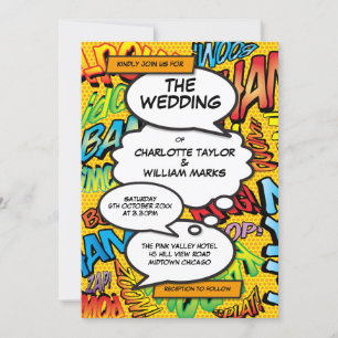 Invitation Mariage de bande dessinée typographique amusement 