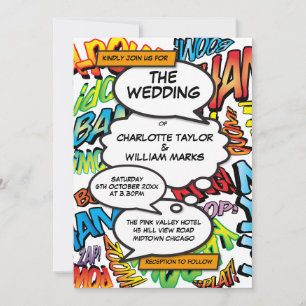 Invitation Mariage de bande dessinée typographique fun modern