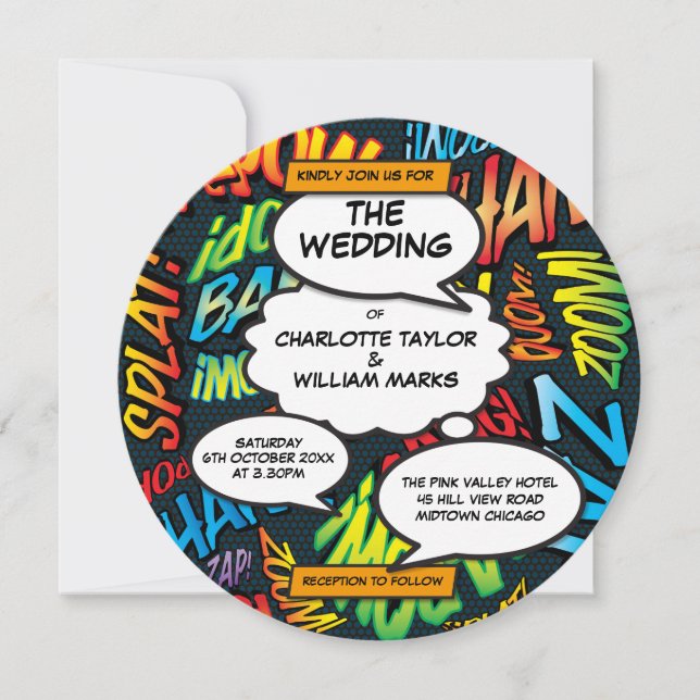 Invitation Mariage de bande dessinée typographique moderne am (Devant)