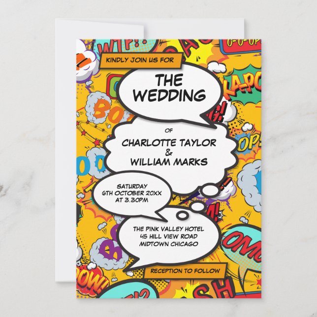 Invitation Mariage de bande dessinée typographique moderne et (Devant)