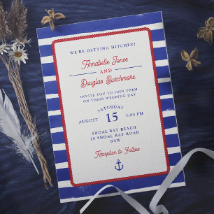 Invitation Mariage de bandes d'aquarelle bleu rustique