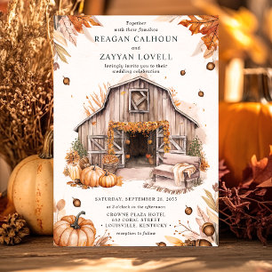 Invitation Mariage de barn à l'automne rustique avec citrouil
