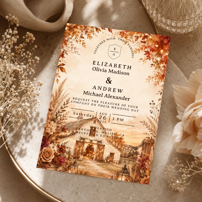 Invitation Mariage de barn rustique d'automne (Créateur téléchargé)