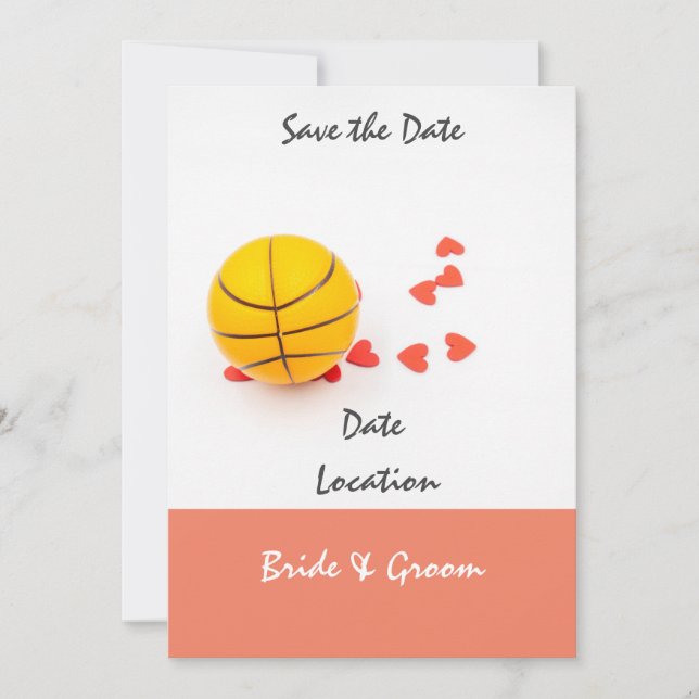 Invitation Mariage de basketball avec des cœurs rouges d'amou (Devant)