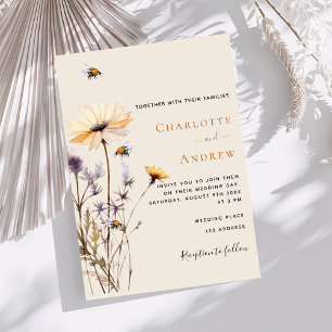 Invitation mariage de beige jaune fleur sauvage