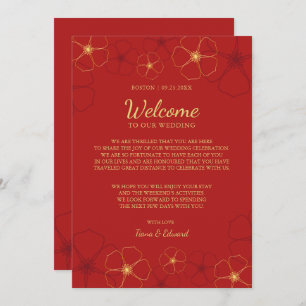 Invitation Mariage de bienvenue aux fleurs de cerisiers en or