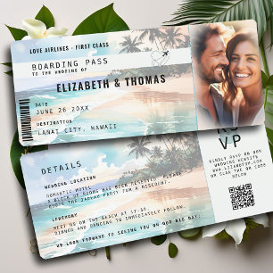 Invitation Mariage de billet d'avion de destination Tropical 