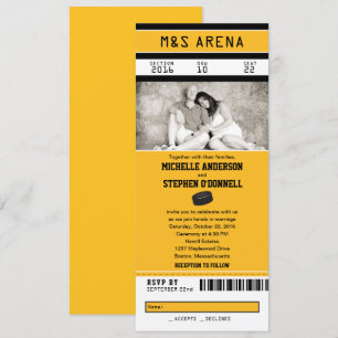 Invitation Mariage de billets de sport de hockey jaune et noi