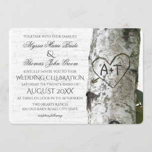 Invitation Mariage de Birch Tree rustique avec coeur sculpté