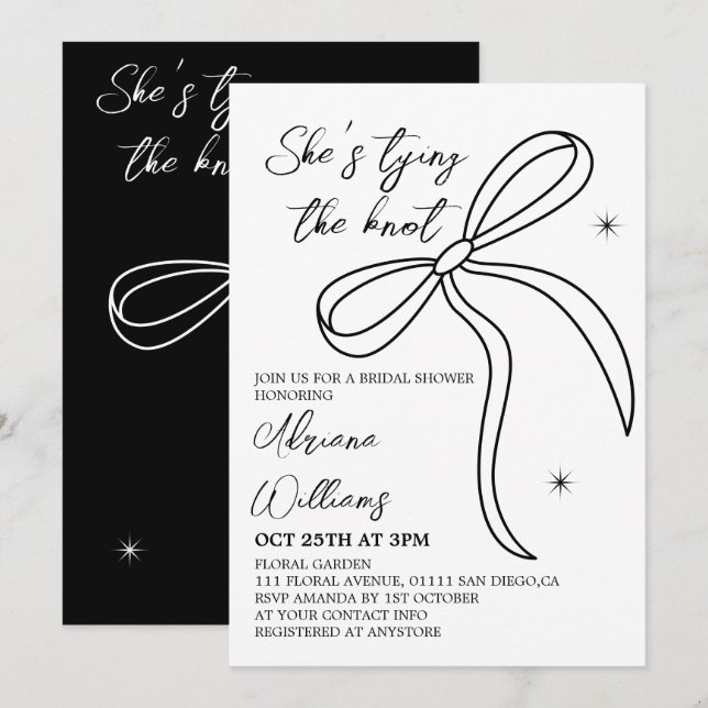 Invitation Mariage de Black Bow Elle Noue Le Nœud Réception d (Devant / Derrière)